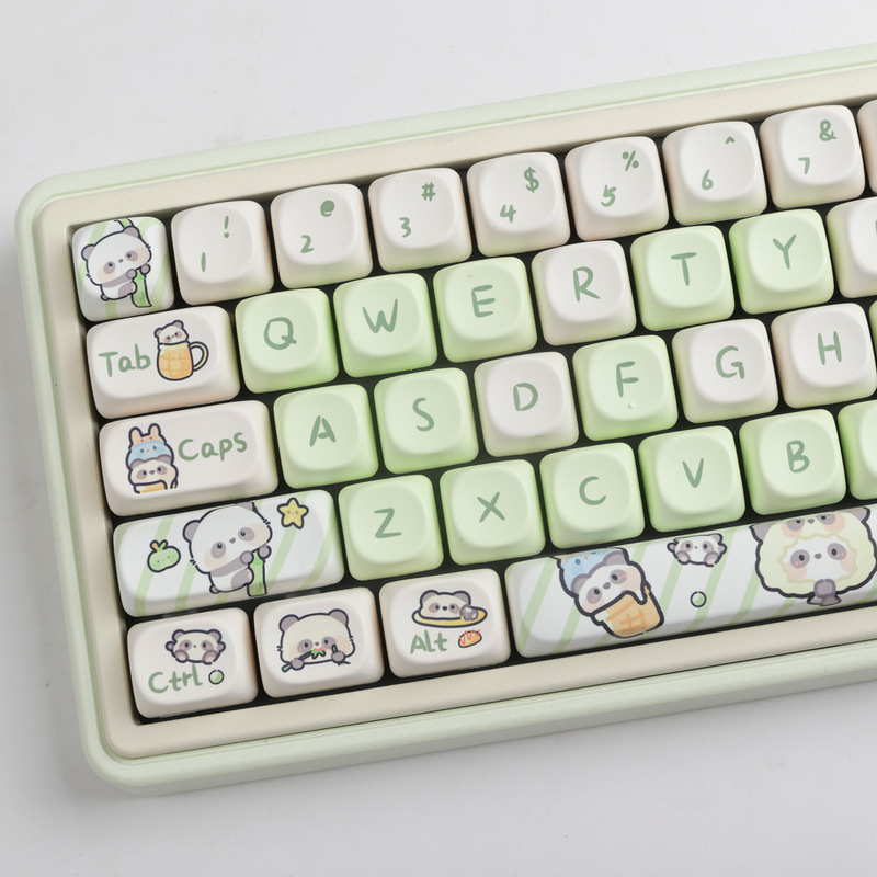 Moe Green Panda Theme Keycap New MOA Height PBT Sublimation Cute light green Panda Personality Mechanical Keyboard Cap