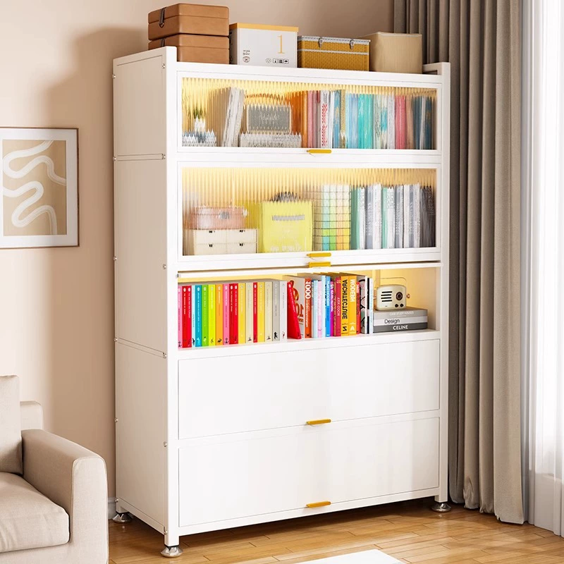 Бытовой стальной книжный шкаф, детская пылезащитная книжная полка с дверцей, стеллаж для хранения, шкаф для хранения, многослойный напольный шкаф для гостиной