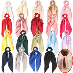 春の新しい結び目の長いリボンの純色のサテンの三角タオルの女性の女の子のシンプルなポニーテールの髪飾り