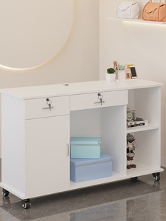 Simple Cash Register with Wheels, Modern Small Bar, Clothing Store Small Counter, Removable Flat Cash Register Table