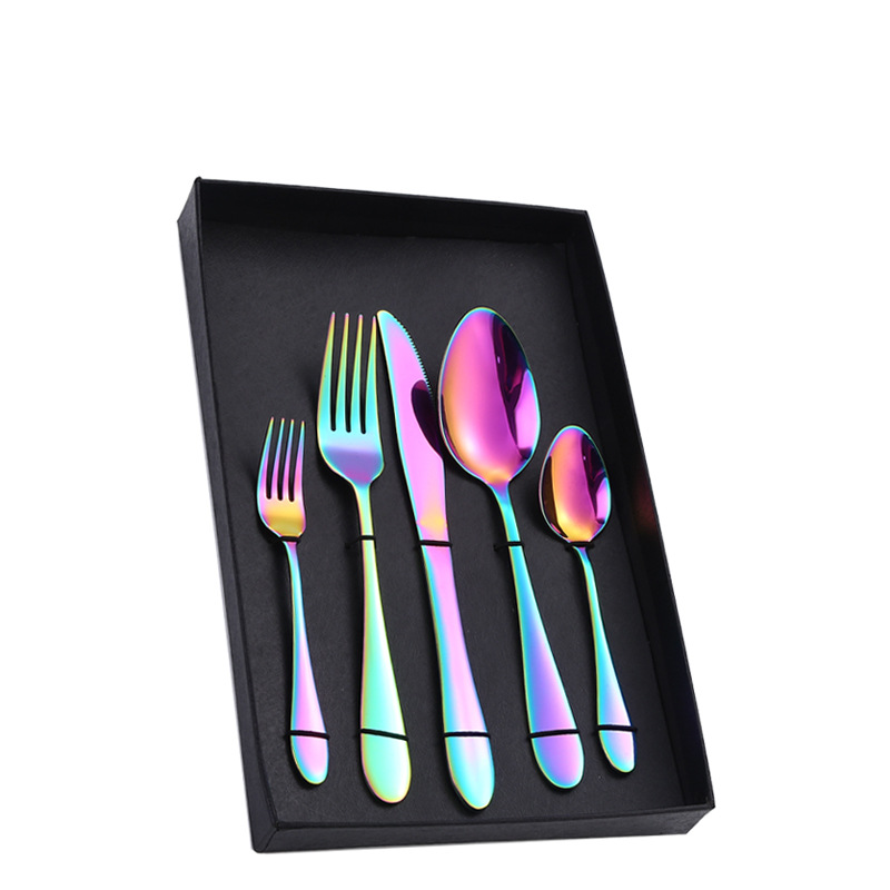 Amazon Tik Tok vajilla de acero inoxidable 4/5 piezas traje 1012 cuatro piezas principales caja de regalo cuchillo de comida occidental, tenedor y cuchara traje