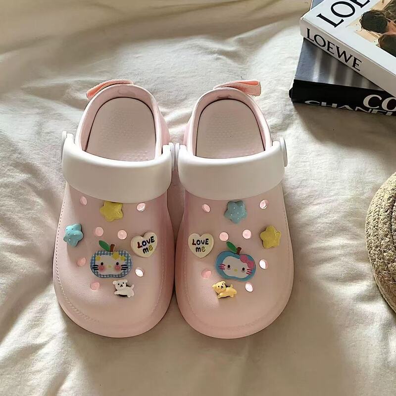New Cute Cartoon Cat Clogs with Thick Soles, Stylish and Breathable Slip-On Sandals for Summer Outdoor Wear