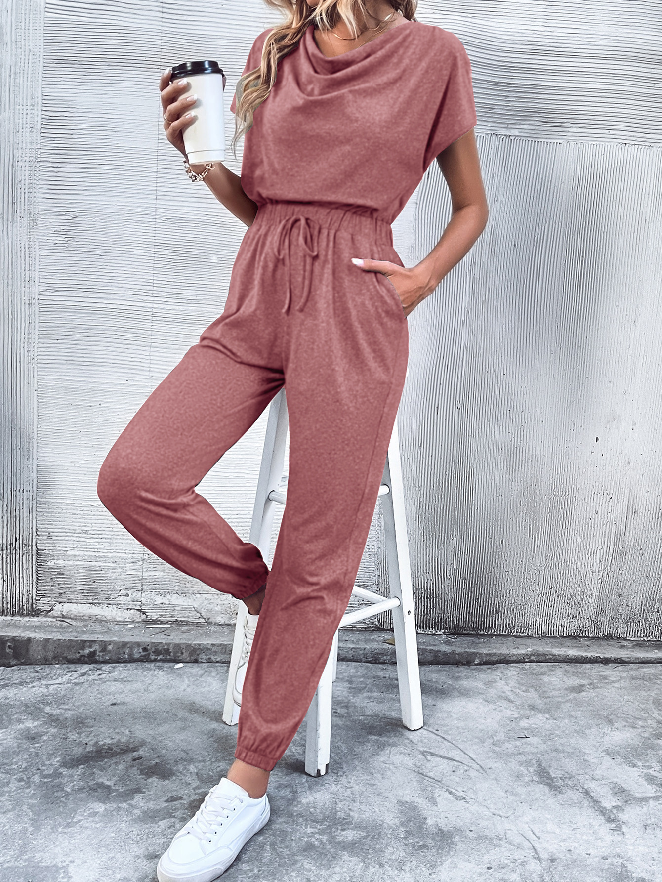 Women Clothing Casual Short-Sleeved Wide Leg Jumpsuit