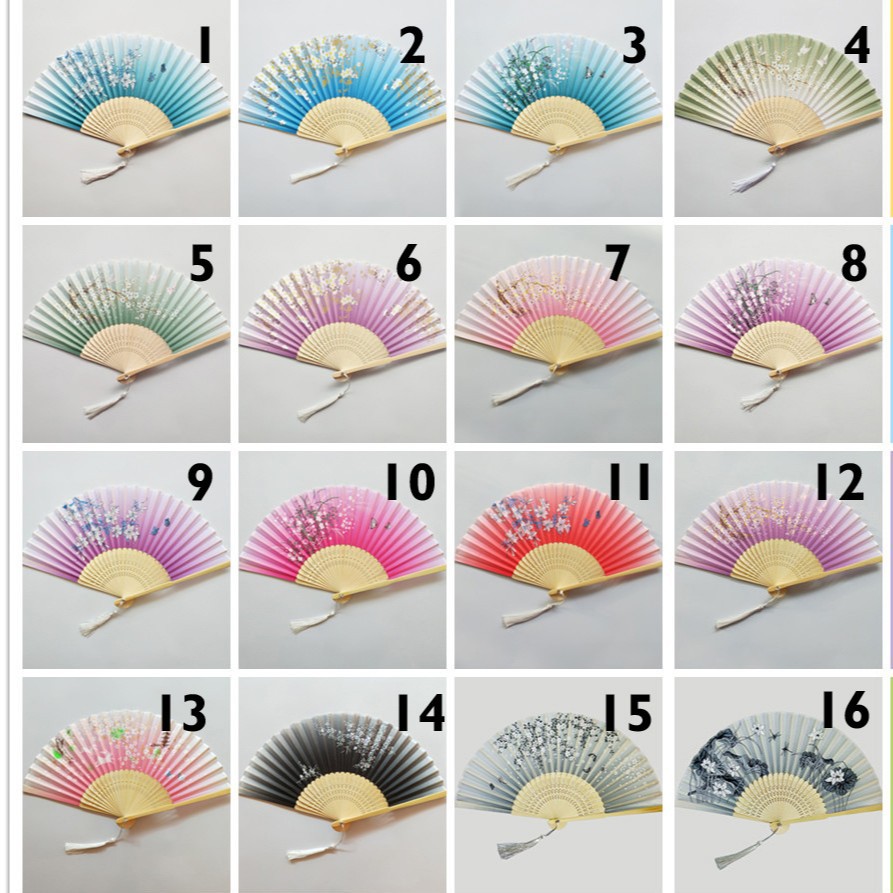 En stock Erqing sonrisa ventilador color natural hueso paño ventilador de las mujeres pequeño ventilador danza plegable ventilador ejército verde inferior Longmei