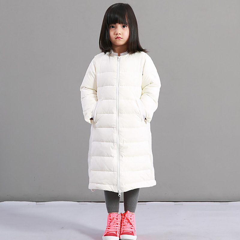 Girls' Winter New girls' down jacket white duck down mid-length double pocket children's clothing one-piece delivery