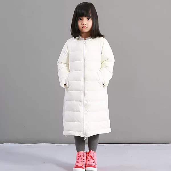 Girls' Winter New girls' down jacket white duck down mid-length double pocket children's clothing one-piece delivery