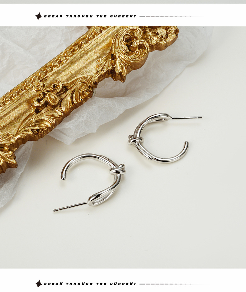 Daily Occasion 1 Pair 925 Sterling Silver C Shape Knot Ear Studs