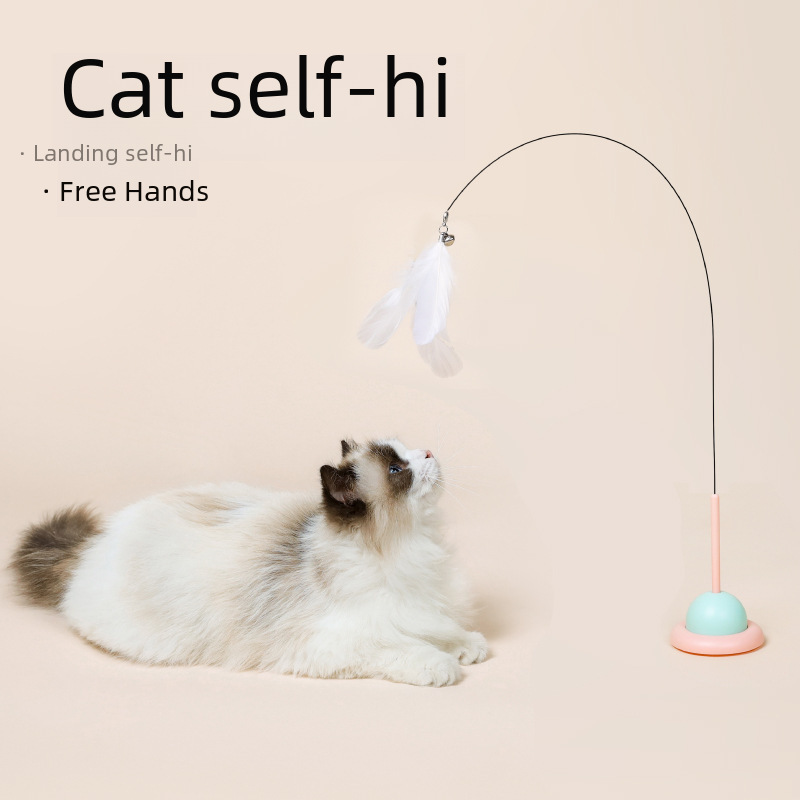 Suction Cup Toy Teasing Stick Steel Wire Feather Replacement Head Bite Resistant Detachable Rod Self Entertaining Pet Cat Toy