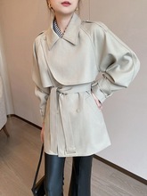 欧货春秋2025新款高级个性设计中长款斗篷风衣外套韩版设计大衣