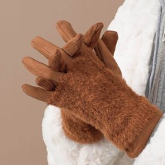 2024年冬用厚手の毛皮手袋、女性用、ファッショナブル、タッチスクリーン対応、裏起毛、保温、サイクリング、防寒、軽量高級風手袋