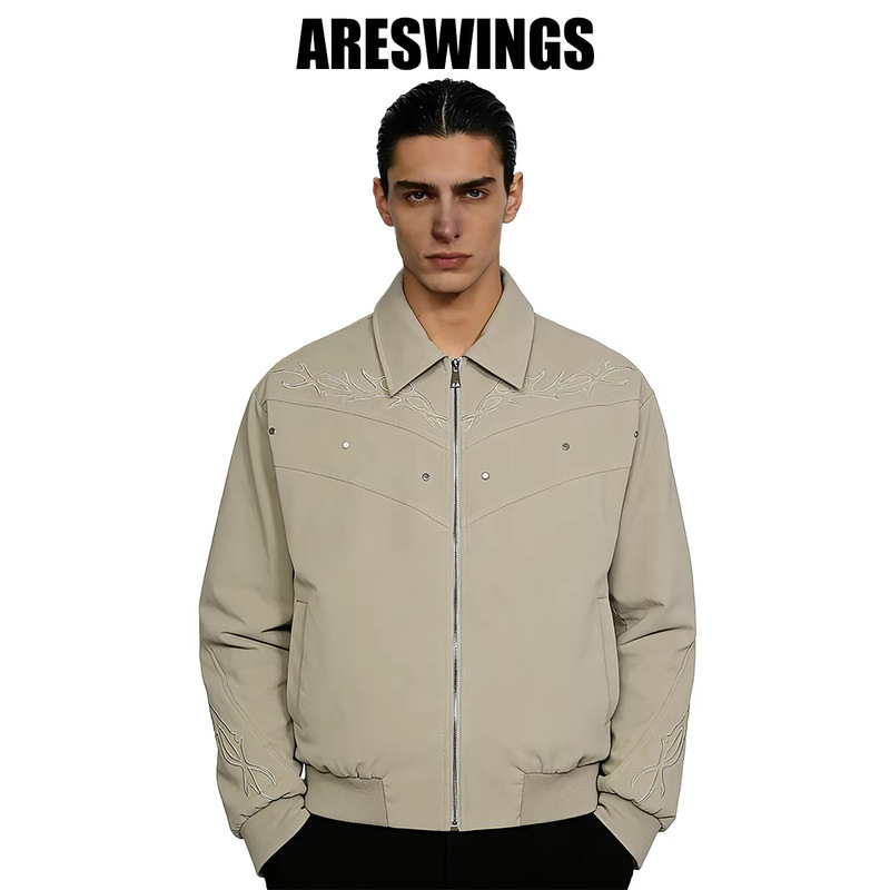 Ares Spring American-Style Straight-Shoulder Melard Pu Leather Jacket with Lightning Embroidery and Metal Accessories for Men Ares Spring American-Style Straight-Shoulder Melard Pu Leather Jacket with Lightning Embroidery and Metal Accessories for Men