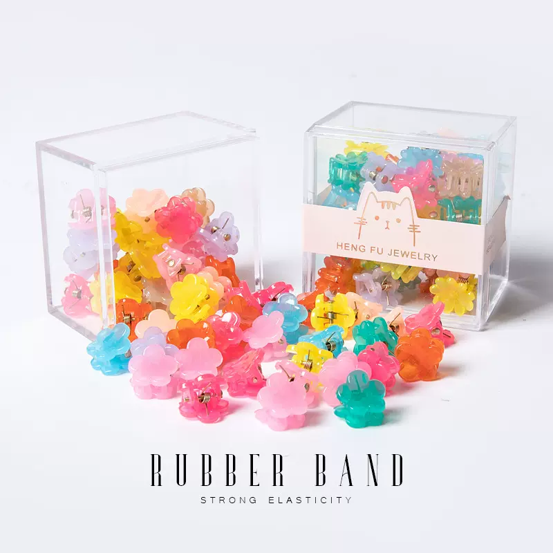 36个装小方盒儿童小抓夹女婴儿发夹公主可爱发饰果冻色发抓豆豆夹