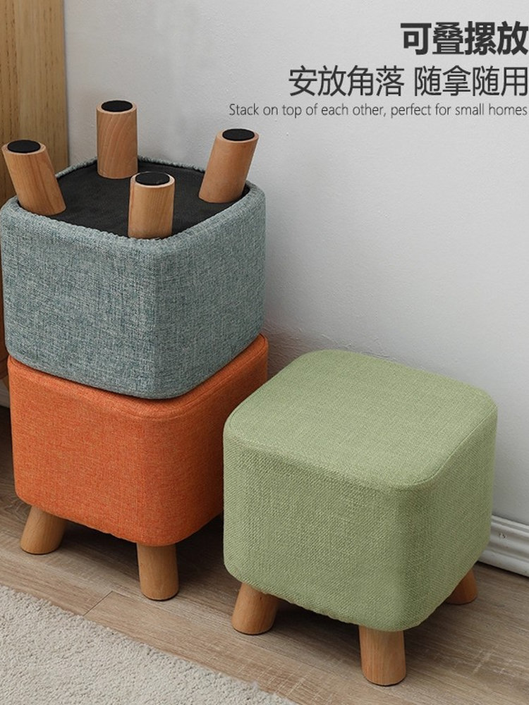 ✅ Small Stool for Home Use, Low Stool for Changing Shoes at the Entrance, Creative Soft-Covered Sofa Stool, Leather Stool for Living Room, Solid Wood Board