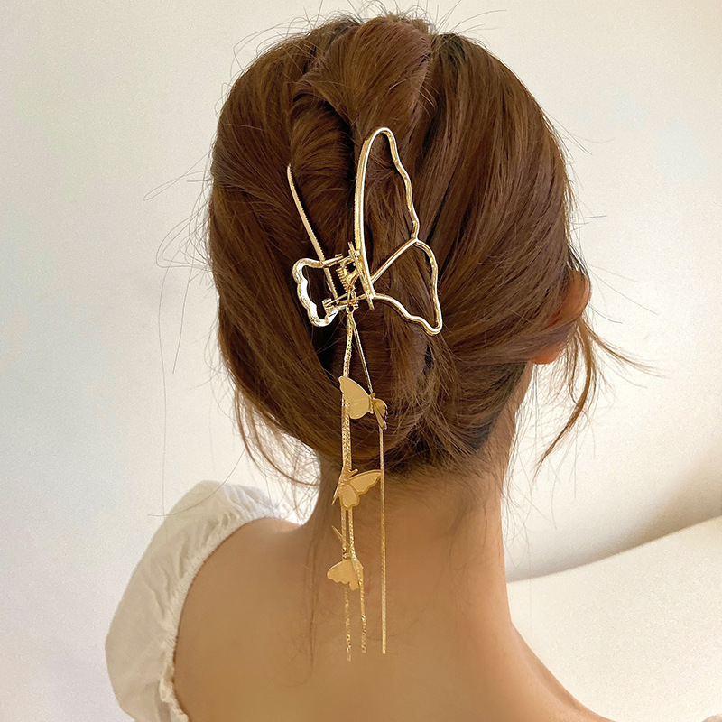 Butterfly Pendant Tassel Hair Clip Elegant Hairpin Trendy 2025 New Metal Hair Claw Shark Clip Hair Accessory for Women Summer