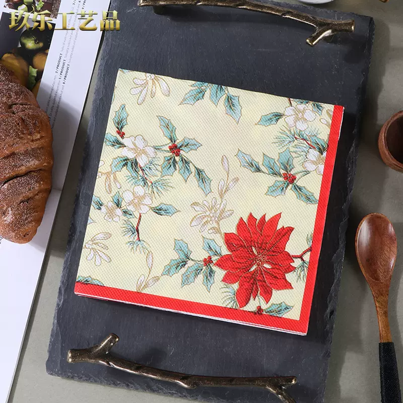 红色牡丹工厂现货新款一次性印花餐巾纸面巾纸手帕纸派对木浆纸巾