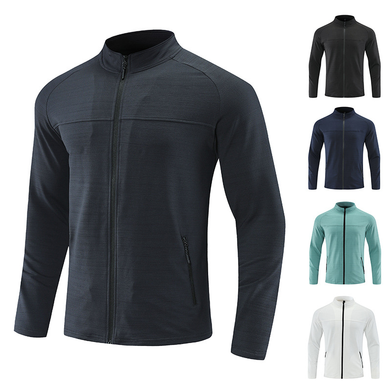 Hombres secado rápido elástico chaqueta de manga larga al aire libre montañismo ropa de carrera de cuello vertical chaqueta a prueba de viento cardigan transpirable moda