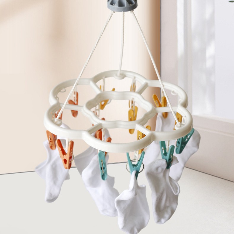 Multi-functional round socks clip windproof hanger multi-clip drying rack household preferred pp material hanger wholesale