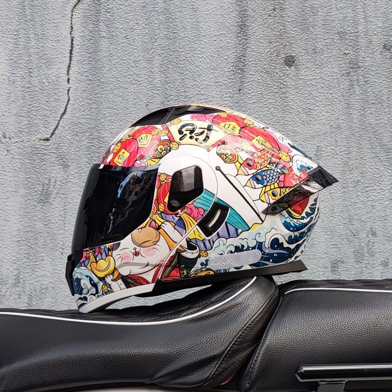 Motocicleta con doble espejo, casco para hombres y mujeres, casco para motocicletas, cuatro estaciones, cola de locomotora, casco Bluetooth, nuevo estándar nacional