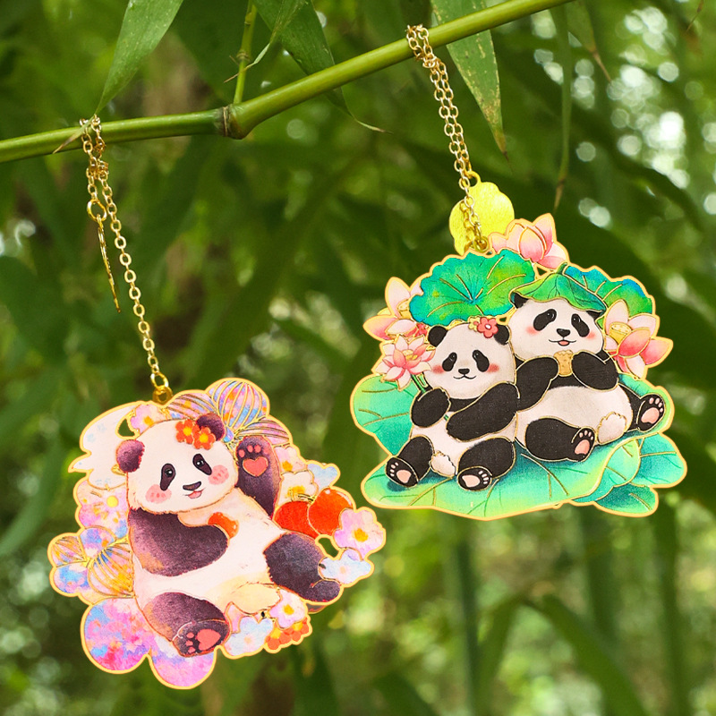 Creative cultural panda relief bookmark, Chinese-style gift, brass painted metal bookmark logo, city commemorative