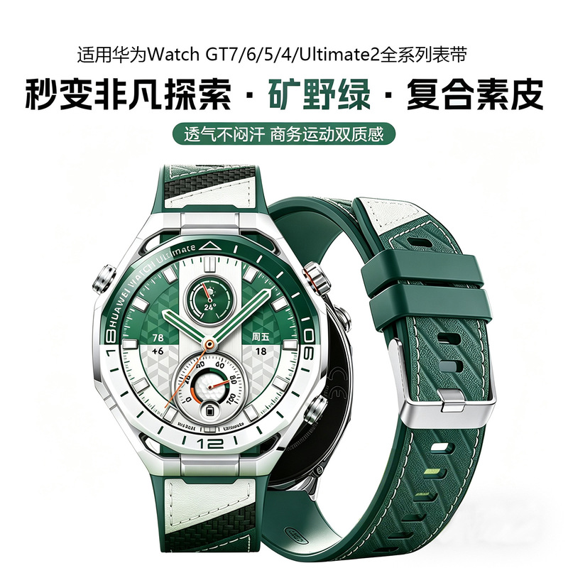 Suitable for Huawei WATCH Ultimate 2 Wilderness Green watch strap, Extraordinary Master 2 green and white dual-color composite strap Suitable for Huawei WATCH Ultimate 2 Wilderness Green watch strap, Extraordinary Master 2 green and white dual-color composite strap