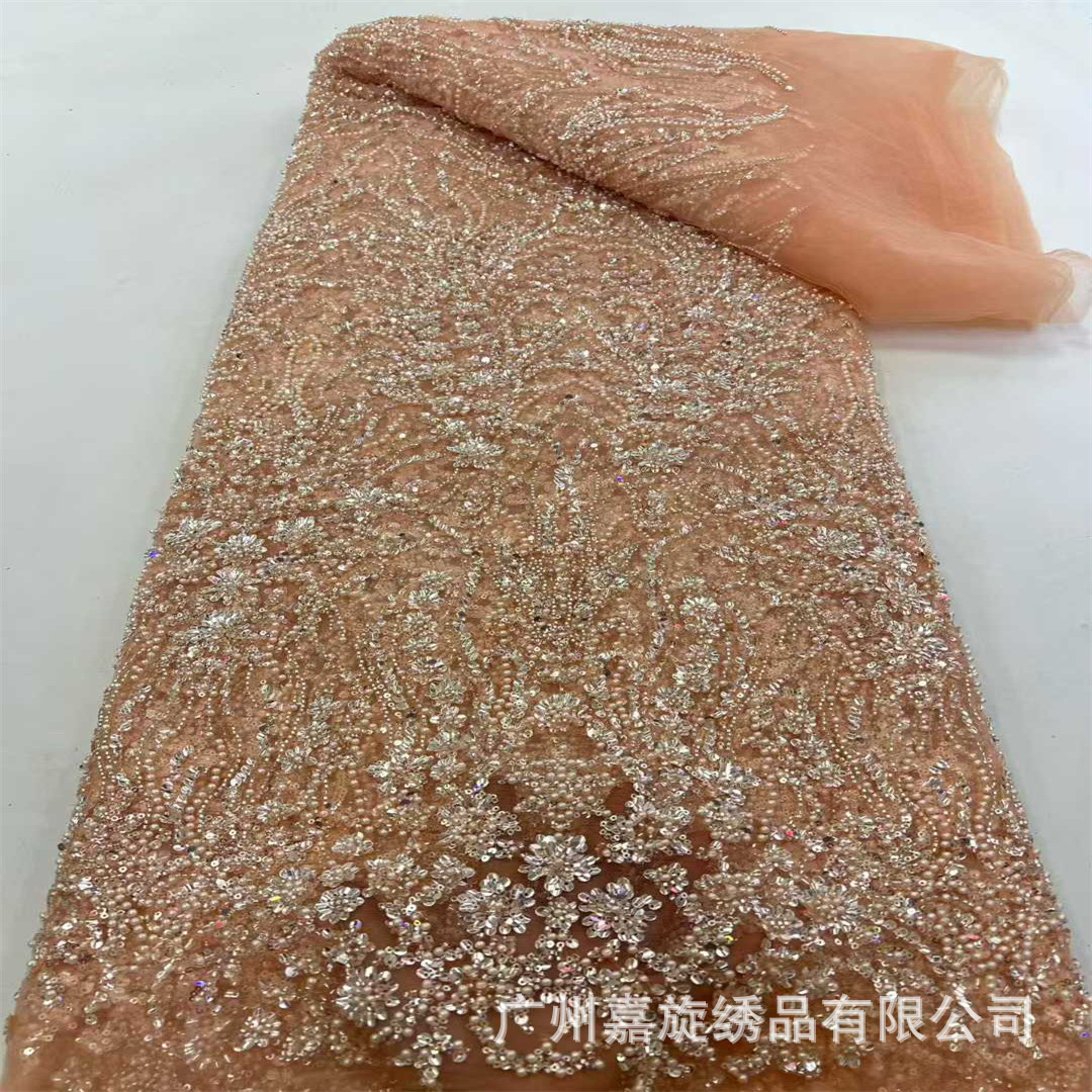 Tela de encaje con cuentas y cordones de estilo europeo, lujosa, para bodas, nuevos diseños de encaje transfronterizos, telas de lujo para bodas.