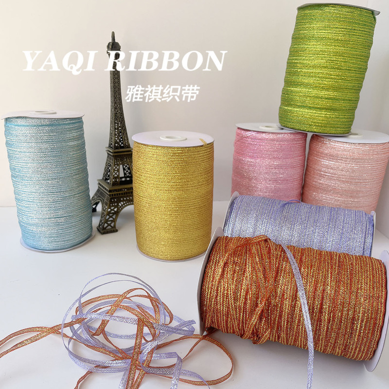 Cross-Border Supply of 4mm Gold and Silver Ribbons, Decorative Ribbons for Gift Wrapping, Tags, and Tying 800m Long Yaqi Woven Ribbons