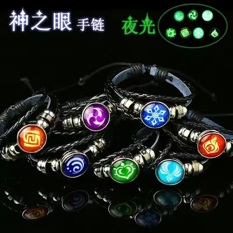 Original Dios tiempo periférico gema cuero negro luminoso anime juego ojo pulsera hombres y mujeres joyería en stock al por mayor