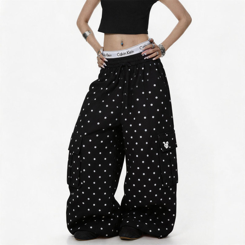 High Street Hip-Hop Polka Dot All-Over Print Jazz Dance Pants for Women, Summer Street Dance Hip-Hop Dance Essential Drape Pants Trendy