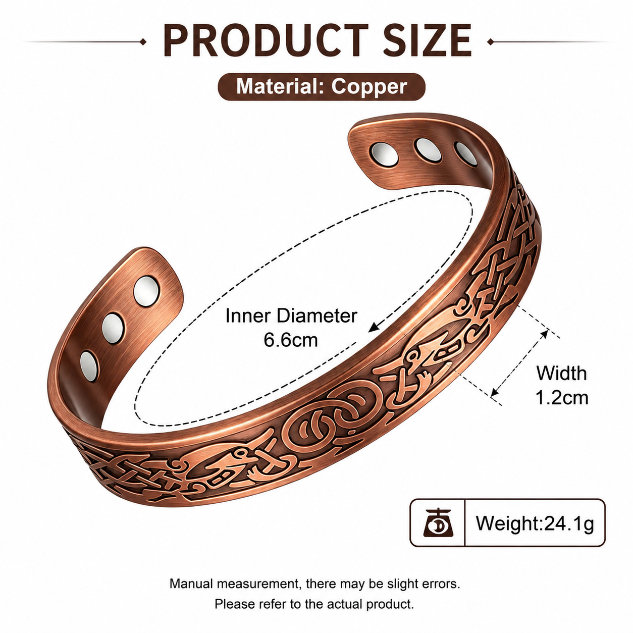 Cross-Border Popular Magnetic Bracelet and Ring Set, European and American Retro Double Ring, Antique Red Copper Brushed Retro Style Couple's Jewelry
