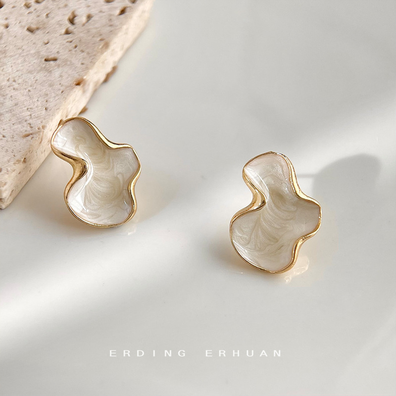 Artistic Abstract Geometric Irregular Silver-Plated Needle Earrings with 14K Oil-Drip Design, Elegant Earrings Factory