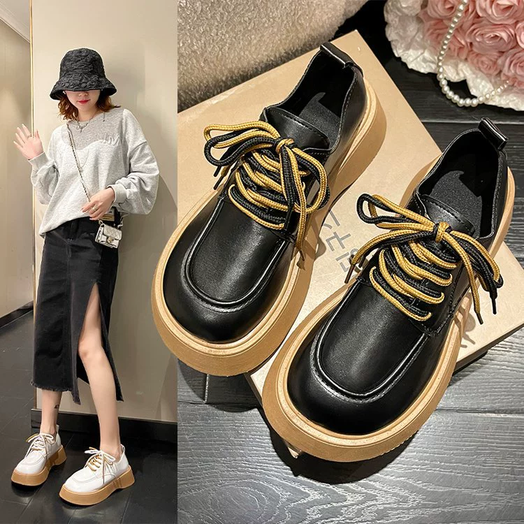 Мокасины в стиле ретро с толстой подошвой, однослойная обувь на массивном каблуке в академическом стиле, Женская Новая повседневная универсальная британская кожаная обувь, женская обувь, 2023