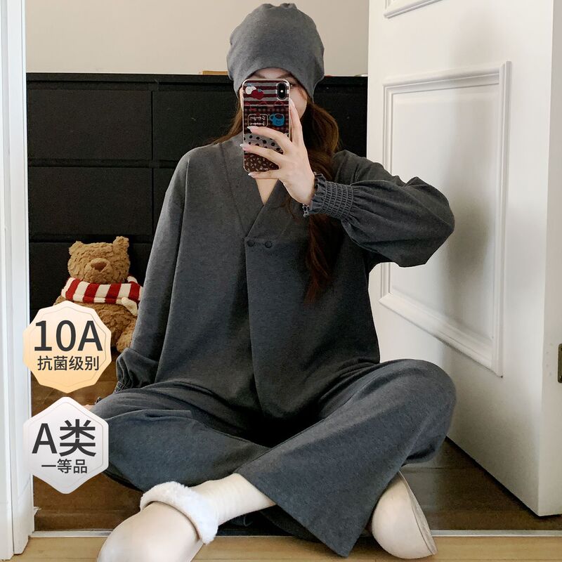 Bamboo fiber maternity pajamas, summer thin postpartum set, sweat-absorbent and breathable nursing clothes for pregnancy Bamboo fiber maternity pajamas, summer thin postpartum set, sweat-absorbent and breathable nursing clothes for pregnancy