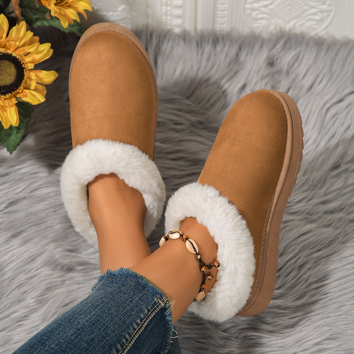 New type of warm snow boots with extra fleece outdoor non-slip home cotton shoes_voghion.com