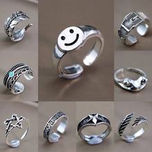 欧美时尚个性开口仿银戒指女笑脸多层ins潮韩国复古朋克简约食指