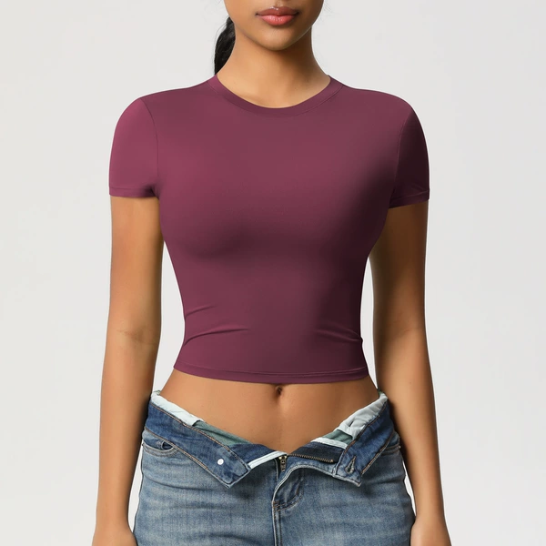 Burgundy, with short sleeve