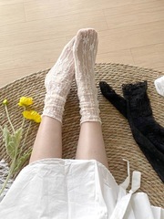 白色蕾絲襪子女春夏季薄款中筒襪外穿ins潮網紗花朵蕾絲堆堆襪