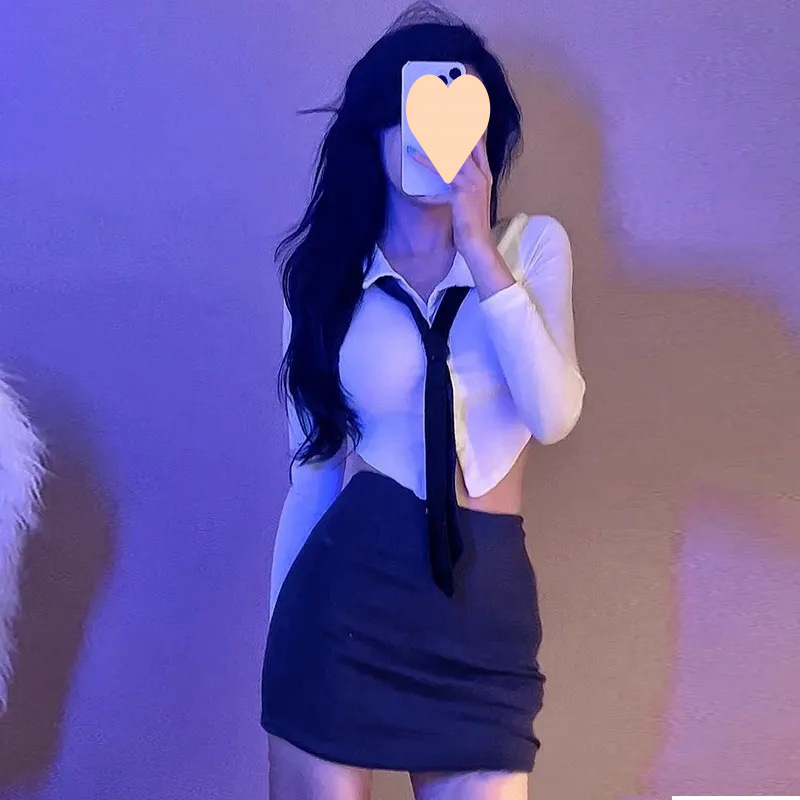 秋季套裝純欲收腰白色襯衫女修身顯瘦辣妹上衣長袖襯衣半身包臀裙