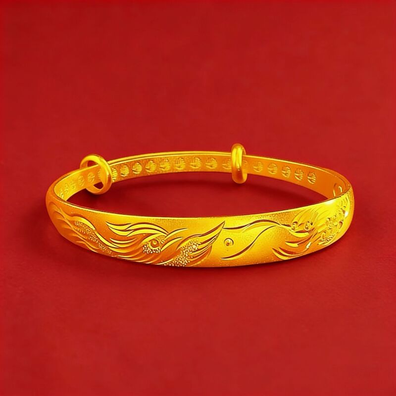 [Accepting Dropshipping] Brass Gold-Plated Vietnamese Sand Gold Push-Pull Jewelry, Fashionable Women's Sandblasted Dragon and Phoenix Bead Bracelet