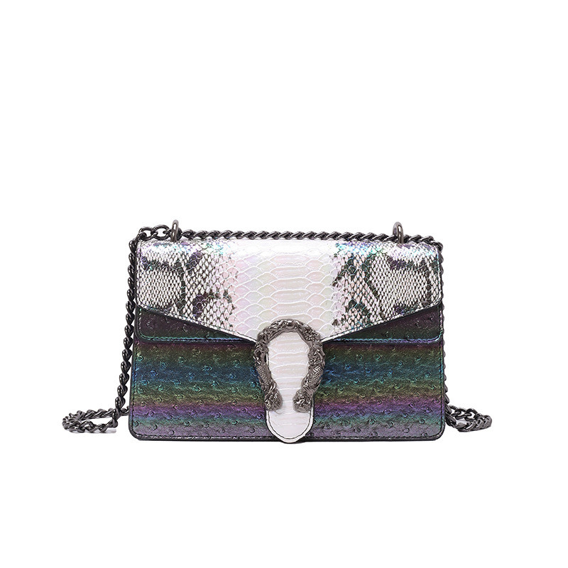 Bolsa de cadena de textura transfronteriza 2025 verano nuevo bolso femenino patrón de serpiente patrón de avestruz bolso de hombro bolso de mensajero de color de contraste de alta calidad