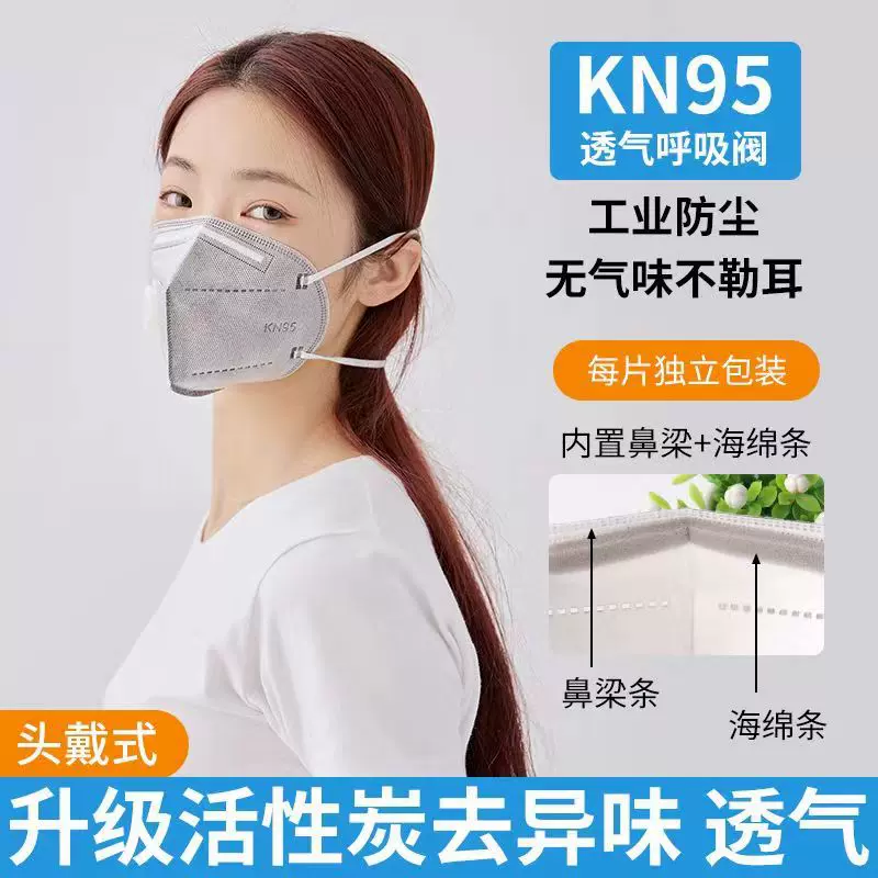 KN95头戴式耳挂式7层活性炭呼吸阀防尘防烟雾工业防尘口罩专业