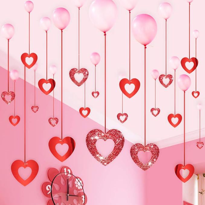 Día de San Valentín joyas en forma de corazón Día de San Valentín boda aniversario pareja fiesta rojo rosa colgando bandera