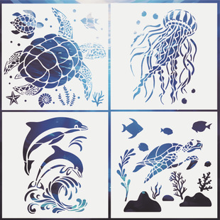 Marine Animal Cut Out Template Turtle Jellyfish Dolphin Pattern Painting Template Pet Plastic Wall Painting Template Wholesale