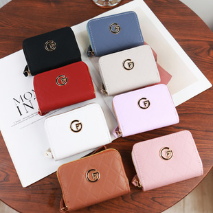 Short Wallet Women 2025 New Lingge Card Holder Women Casual Solid Color Multi-Card Slot Zipper Coin Purse Factory Wholesale