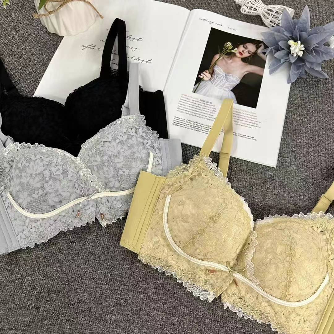 Nuevo sujetador de encaje de moda Jacquard transpirable ajustable confortable anti-caída reunido tres botones lotes de ropa interior