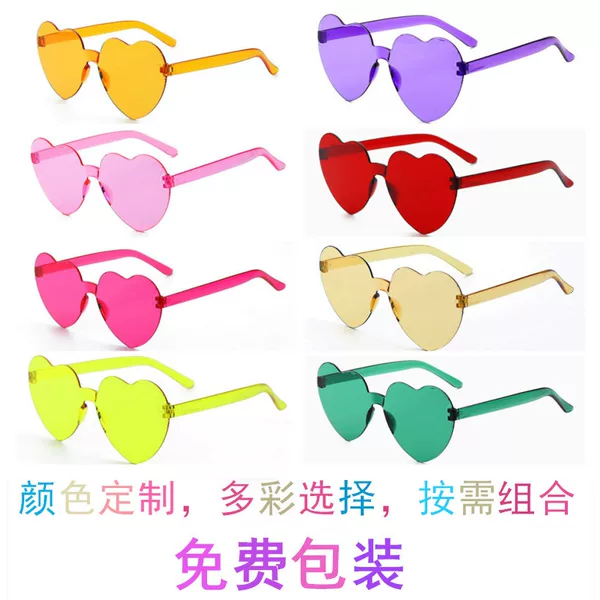 Fashionable One-Piece Heart-Shaped Sunglasses, Candy-Colored Peach Heart Sunglasses, Cross-Border European and American One-Piece Love Glasses, Dance Glasses