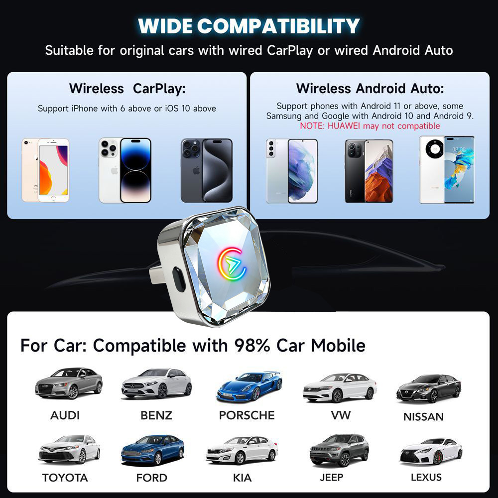Button Carplay Box Android Auto Wired to Wireless Adapter Android Auto Car Wired to Wireless Converter
