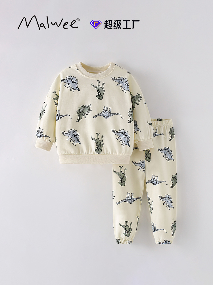 Malwee traje de suéter para niños modelos de otoño e invierno, suéter de cuello redondo para niños pequeños y medianos europeos y americanos, traje casual de dos piezas para niños de manga larga