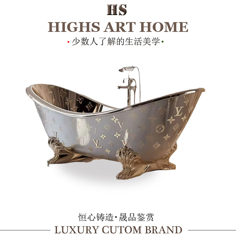 Light Luxury High-End Creative Stainless Steel Bathtub Designer Villa Mansion Hotel Bathroom High-End Freestanding Bathtub