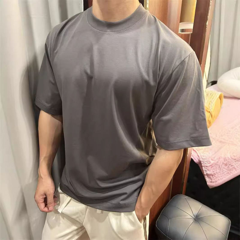American Retro Heavyweight Round Neck Ice-Feel T-Shirt Short-Sleeved Summer Loose Bottoming Shirt Tough Guy Sports Casual Three-Quarter Sleeve Men's American Retro Heavyweight Round Neck Ice-Feel T-Shirt Short-Sleeved Summer Loose Bottoming Shirt Tough Guy Sports Casual Three-Quarter Sleeve Men's