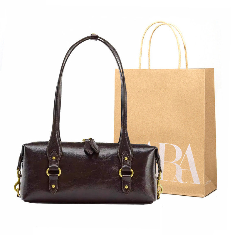 2026 New European and American Style Fashionable Versatile Underarm Handbag with Cracked Effect and Metal Detailing
